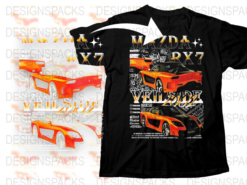 Mazda RX7 Inspired Graphic T-Shirt, JDM Car Enthusiast, Drift Racing Tee, Unique Auto Design, Unisex Black Shirt