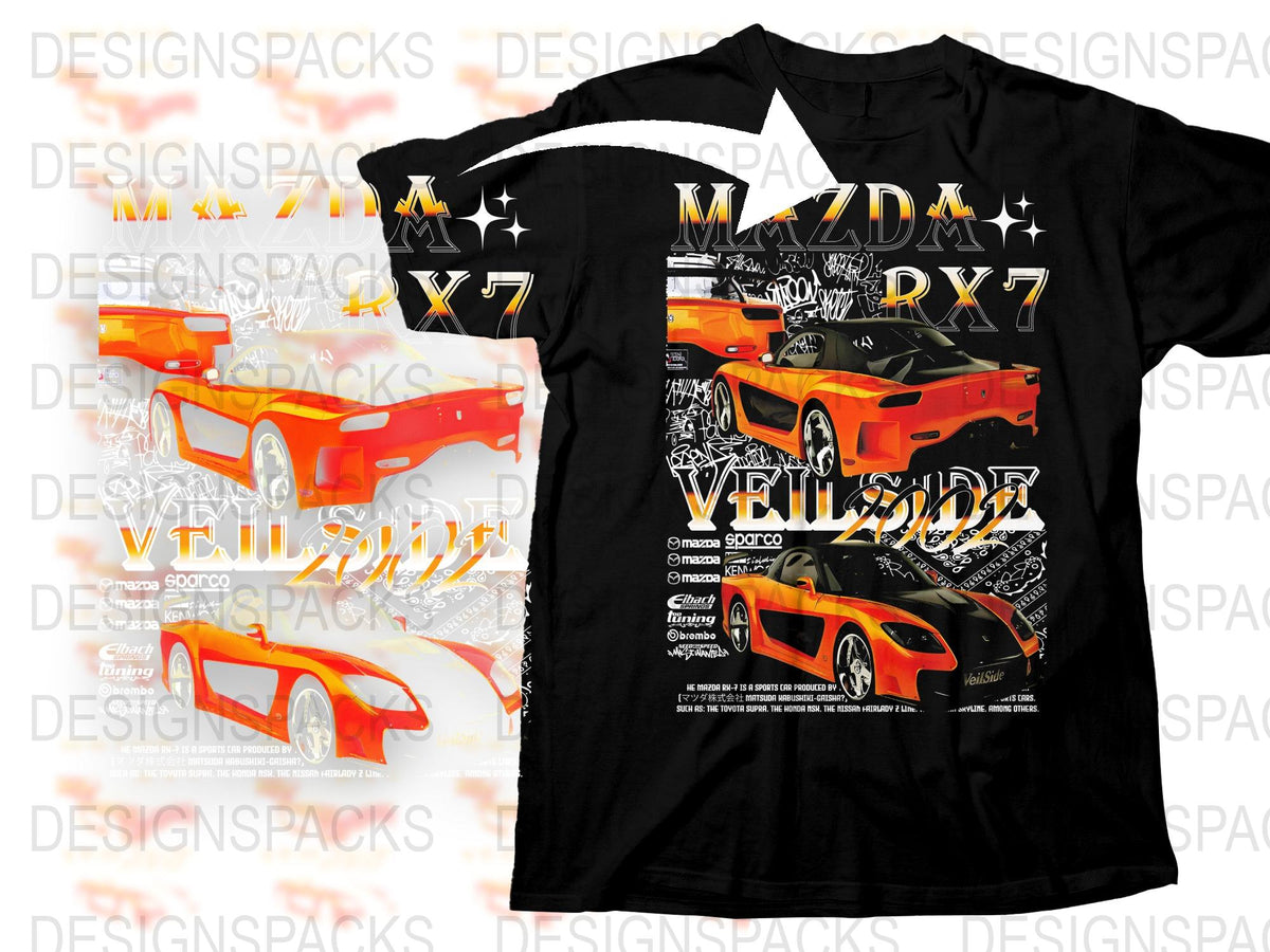 Mazda RX7 Inspired Graphic T-Shirt, JDM Car Enthusiast, Drift Racing Tee, Unique Auto Design, Unisex Black Shirt
