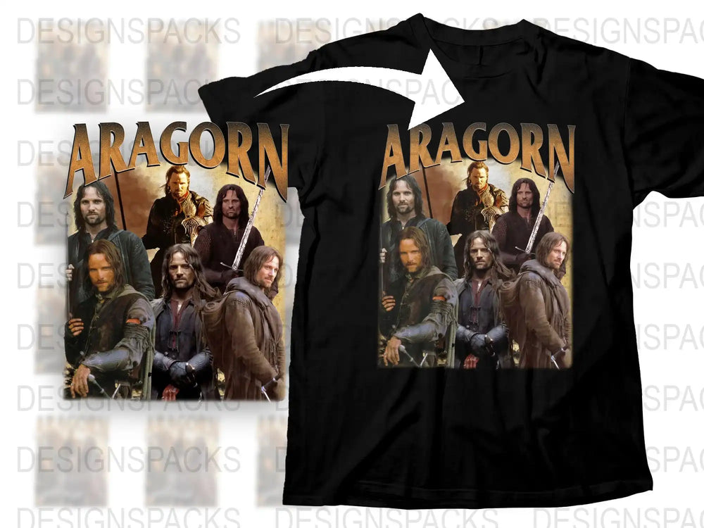 Aragorn Character T-Shirt, Lord of The Rings Movie Fan Apparel, Men's Black Graphic Tee, Fantasy Film Merchandise