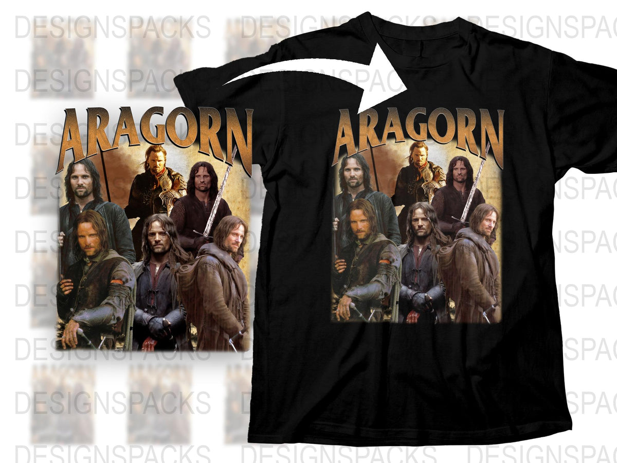 Aragorn Character T-Shirt, Lord of The Rings Movie Fan Apparel, Men's Black Graphic Tee, Fantasy Film Merchandise