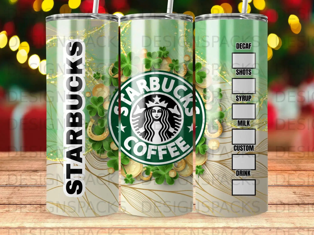 Starbucks Coffee Shamrock Gold Tumbler Digital Wrap Design