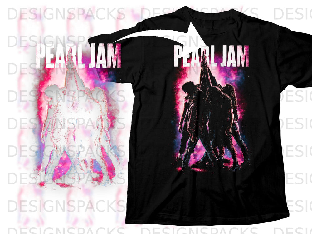 Black t-shirt with "PEARL JAM" text and a stylized band graphic.