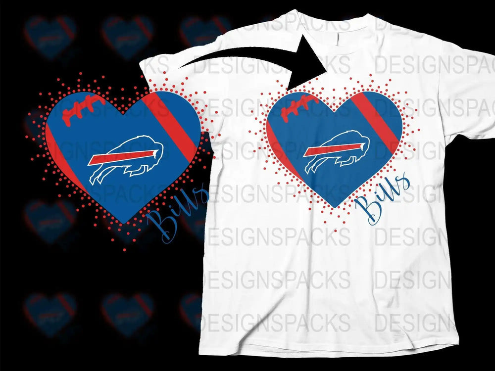 Buffalo Themed Graphic T-Shirt with Red and Blue Heart Accents, Stylish Casual Wear