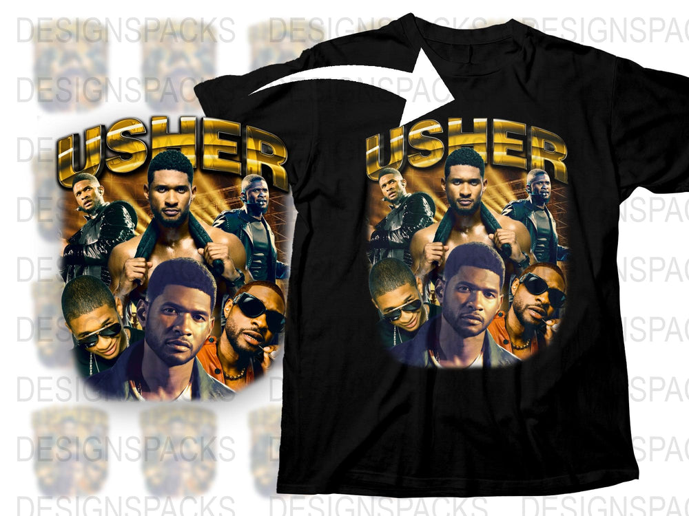 Usher T-Shirt Vintage Concert Tee, 90s RandB Music Fan Apparel, Hip Hop Graphic Shirt, Gift for Music Lovers, Unisex Black Cotton Top