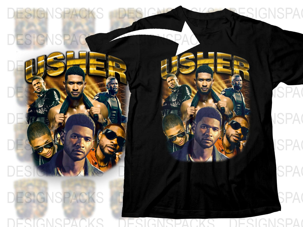 Usher T-Shirt Vintage Concert Tee, 90s RandB Music Fan Apparel, Hip Hop Graphic Shirt, Gift for Music Lovers, Unisex Black Cotton Top