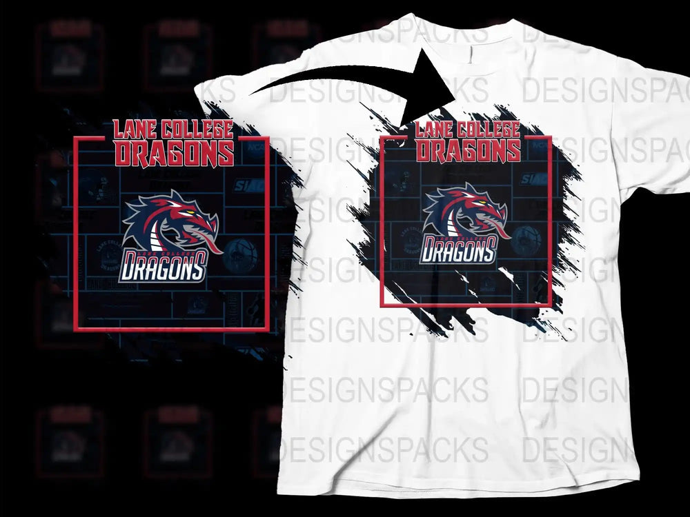 Lane College Dragons Graphic T-Shirt, White and Red Sports Tee, Unisex College Apparel