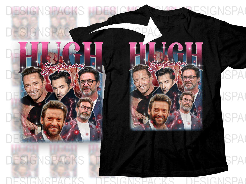 Hugh Jackman Fan Art T-Shirt, Celebrity Collage Graphic Tee, Unisex Fashion Top, Gift for Movie Lovers