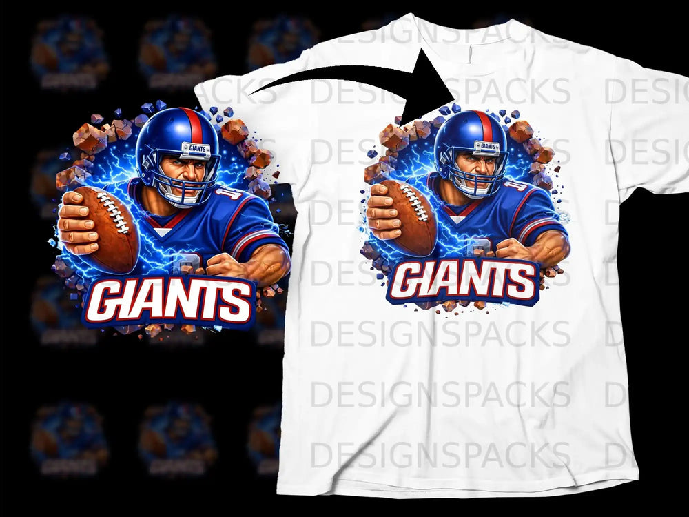 Electric Giants Football Player Design T-shirt