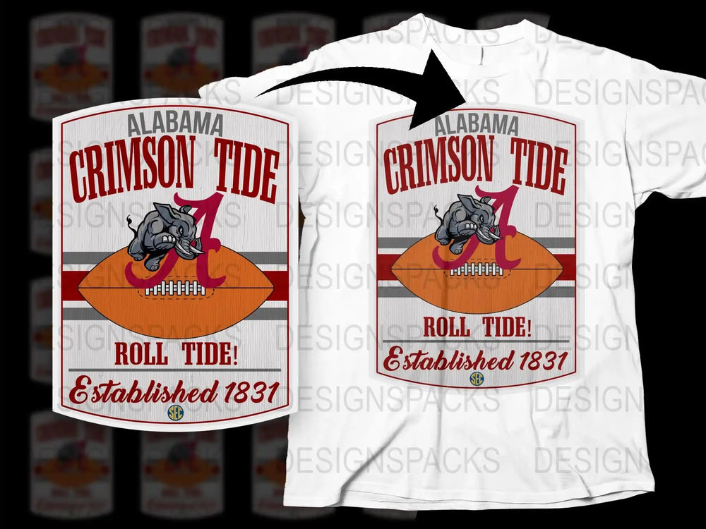 Alabama Crimson Tide T-Shirt, Football Graphic Tee, College Sports Apparel, Roll Tide, Vintage Style, Unisex Cotton Shirt