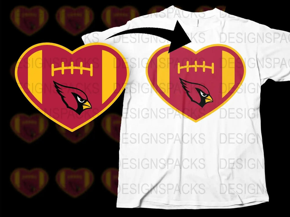 Football Heart T-Shirt, Red and Yellow Sports Love Tee, Casual Graphic Shirt for Game Day