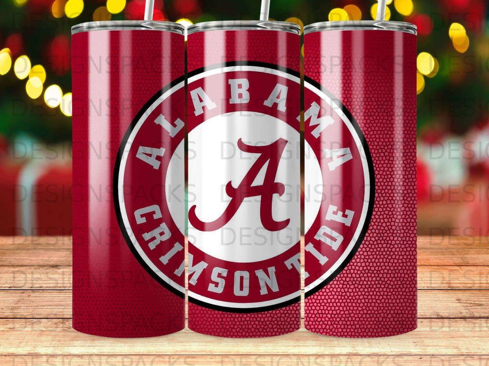 Crimson Tide logo on a red textured tumbler.