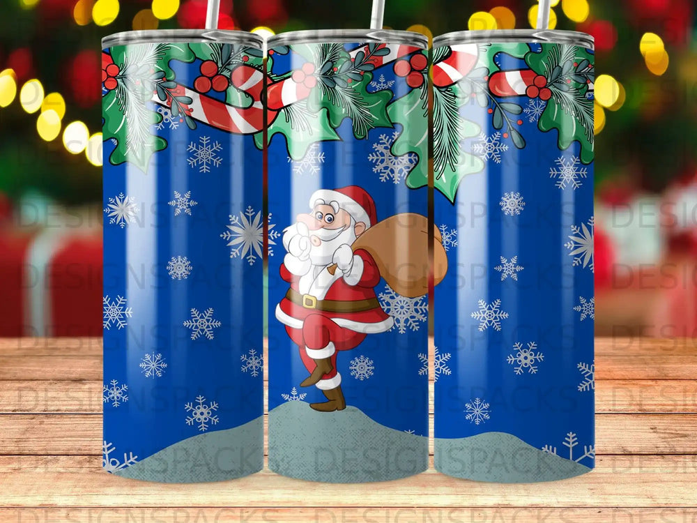 Christmas Santa Blue Snowflakes Candy Canes Holly Tumbler product type