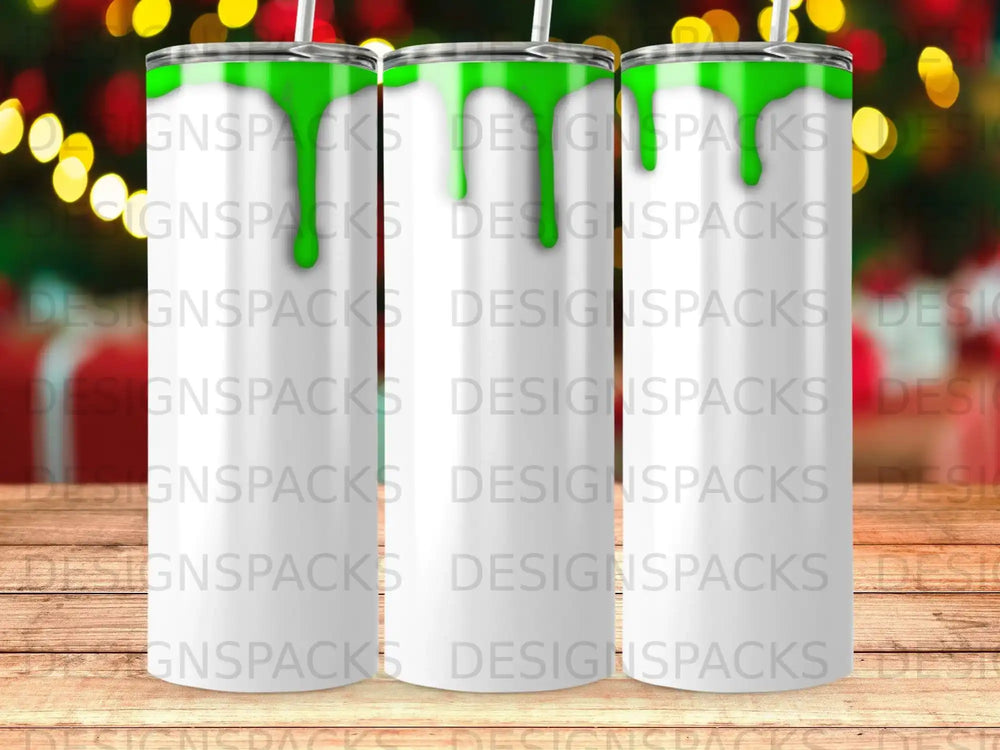 Three tumblers with green lids and straws, watermarked with "DESIGNSPACKS".