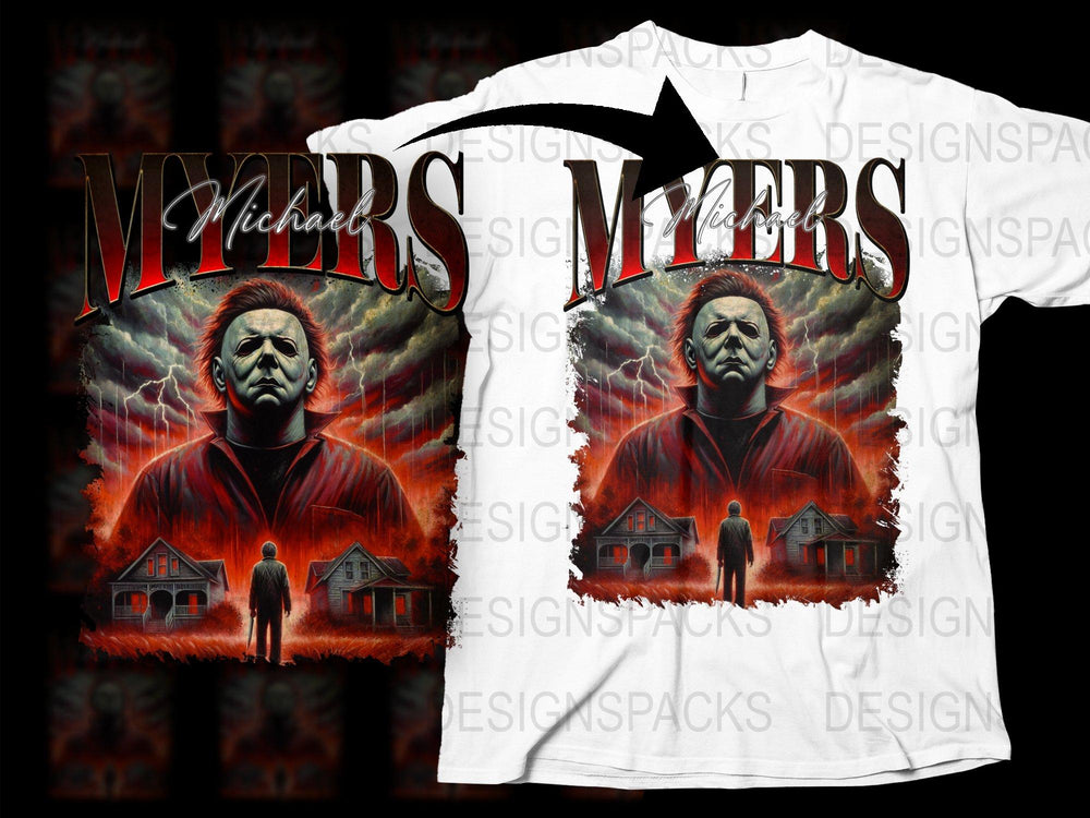 Horror Movie Graphic T-Shirt, Michael Myers Design, Spooky Halloween Tee, Men’s Horror Apparel, Fan Art Full Print Shirt