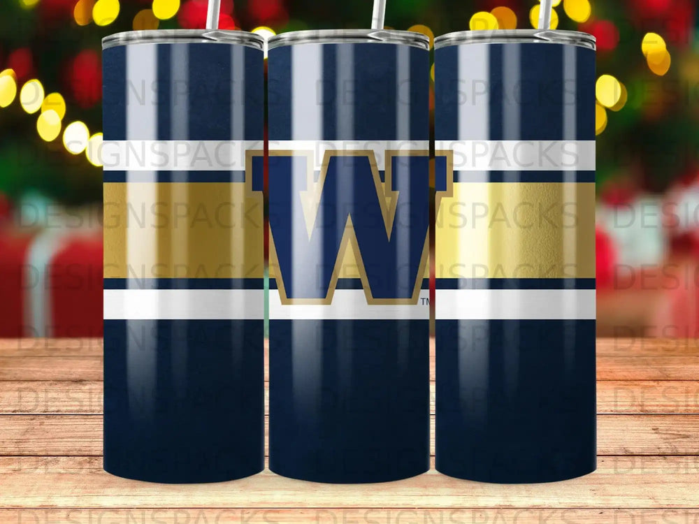 Dark Blue Gold White Striped W Logo Tumbler product type