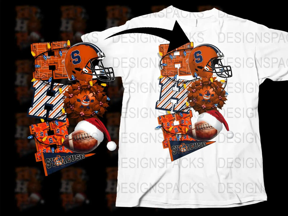 Syracuse Football Helmet Graphic T-Shirt, Orange Blue Sports Tee, Casual Fan Apparel, Unique Design, Unisex Clothing