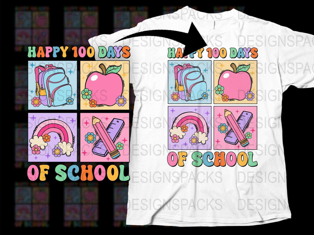 Happy 100 Days of School T-Shirt, Colorful Teacher Gift, Fun Student Celebration Shirt, Cute Educational Apparel