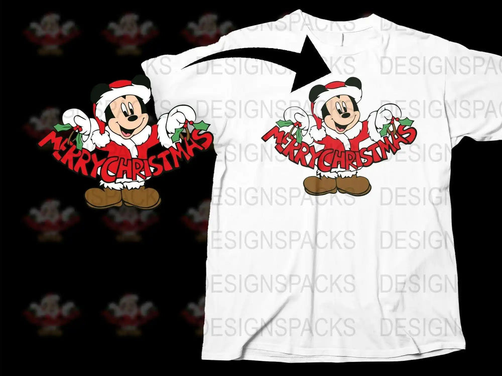 Merry Christmas Mickey Mouse T-Shirt, Festive Holiday Graphic Tee, Unisex Adult and Kids Sizes