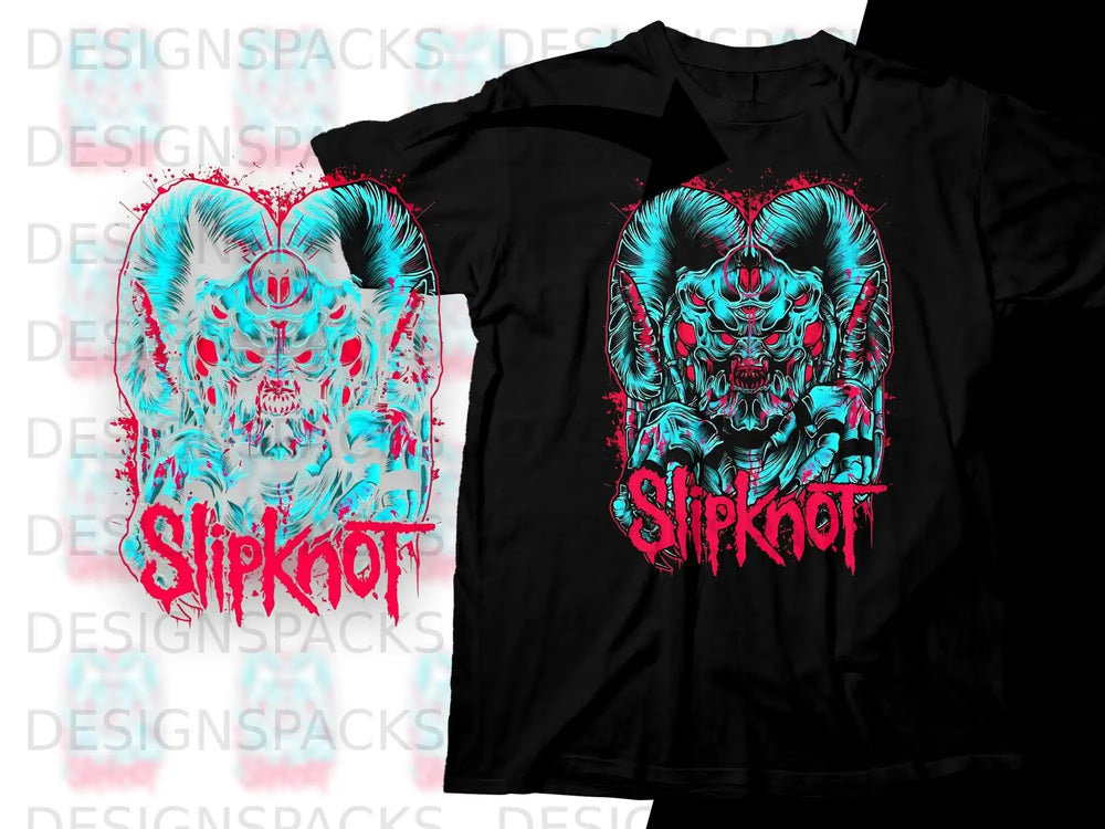 Slipknot logo and skull graphic on a black t-shirt.