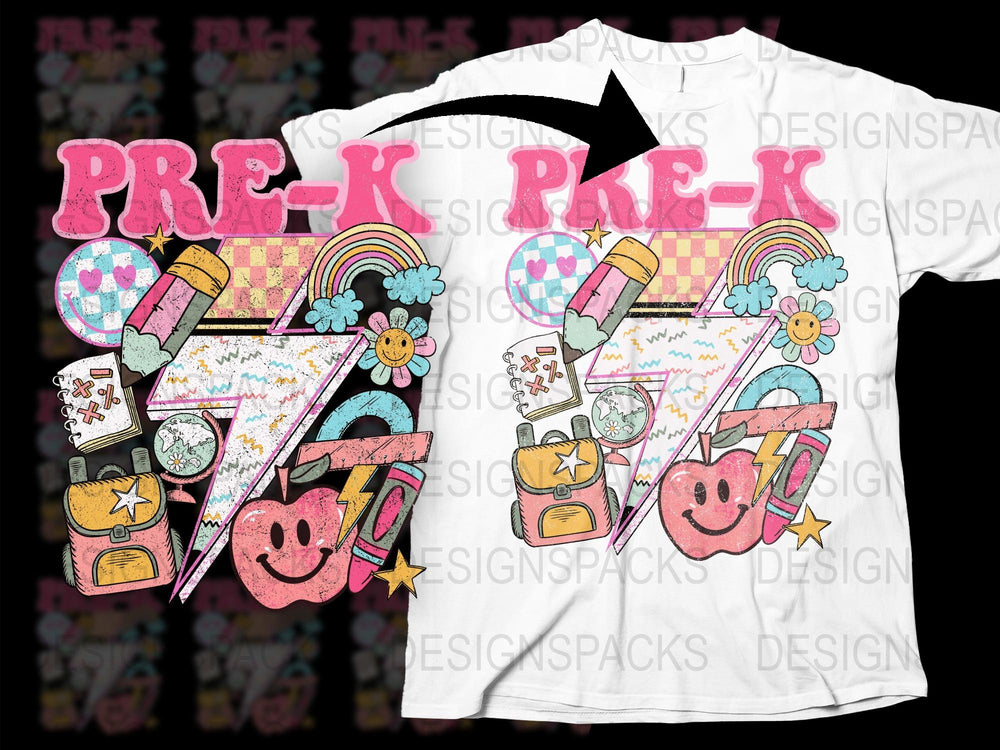 Colorful Pre-K T-Shirt, Kids Rainbow and Stars Graphic Tee, Cute School Shirt for Children, Playful Design Top