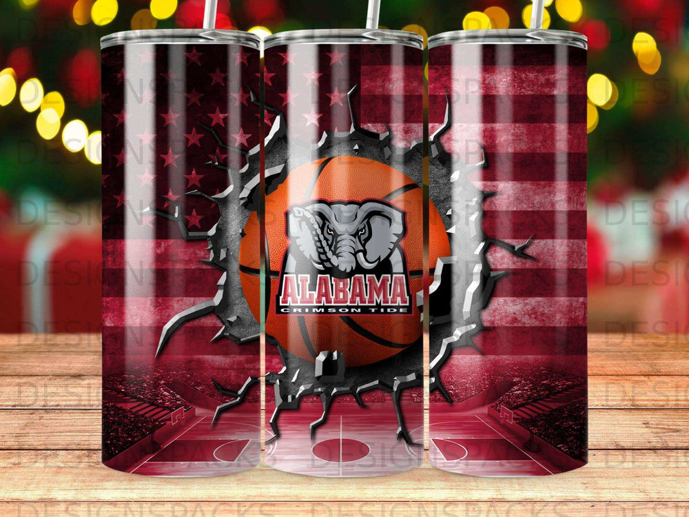 Alabama Crimson Tide basketball with American flag background.