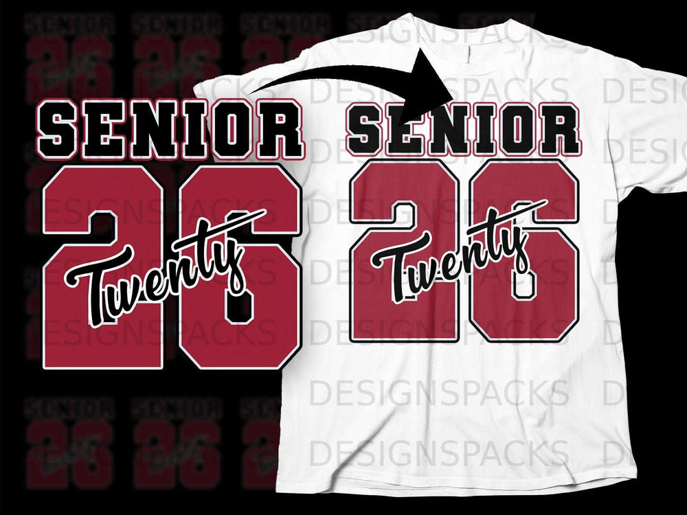 "Senior" text over large red "26" design with "Twenty" text.