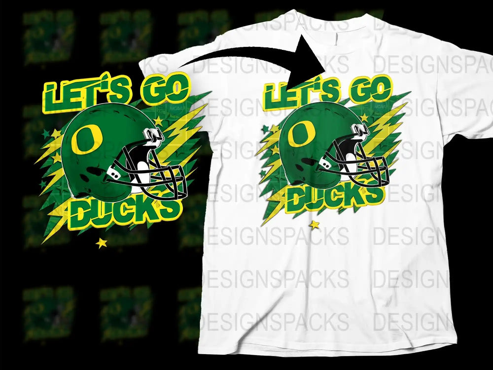 Let's Go Ducks Graphic T-Shirt, Green and Yellow Football Helmet Design, Sports Fan Apparel