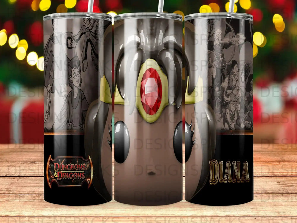Dungeons & Dragons tumbler featuring a character portrait and the name Diana.