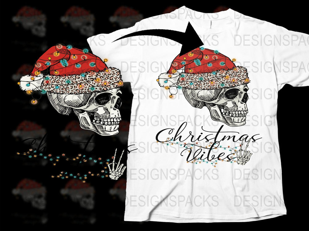 Christmas Skull T-Shirt, Festive Santa Hat Graphic Tee, Holiday Party Apparel, Unique Winter Clothing Design