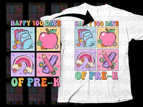 Happy 100 Days of Pre-K T-Shirt, Colorful School Celebration Tee, Teacher Gift, Student Milestone Shirt, Customizable Kids Apparel