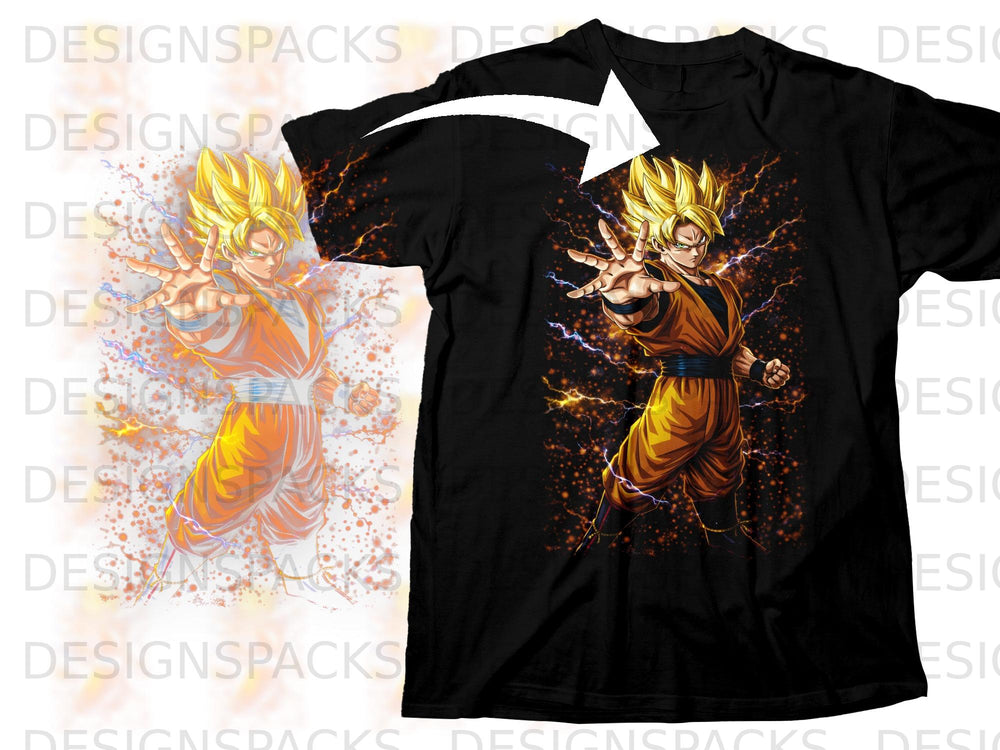 Black t-shirt with Goku's Super Saiyan form and electric aura design.