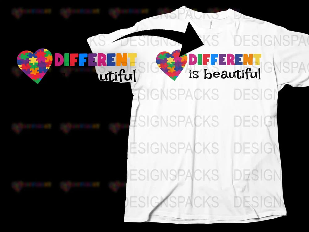 Colorful Heart Different is Beautiful T-Shirt, Positive Message, Rainbow Graphic Tee, Unisex Fashion Top