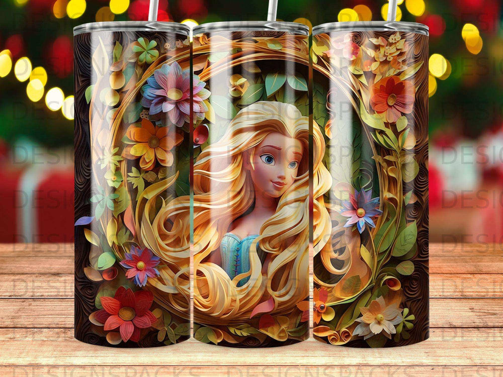 Elsa from Frozen surrounded by a floral wreath on a tumbler.