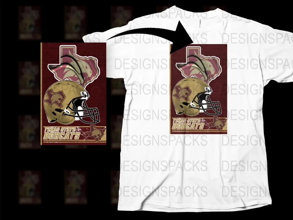 Texas State Bobcats Football Helmet Graphic Tee, Maroon and White T-Shirt, College Sports Fan Apparel