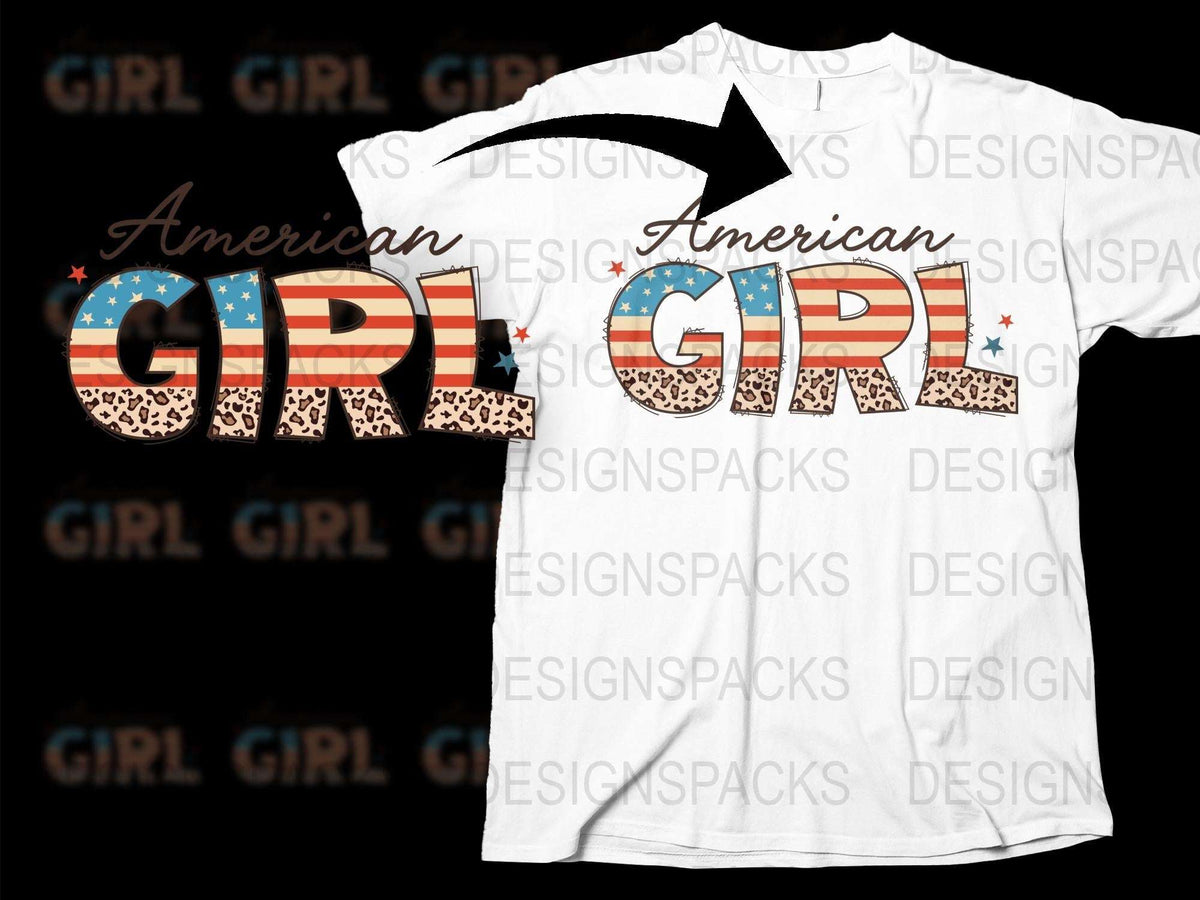 American Girl Leopard Print Patriotic T-Shirt, USA Flag Stars Women's Fashion Tee, Fourth of July Apparel