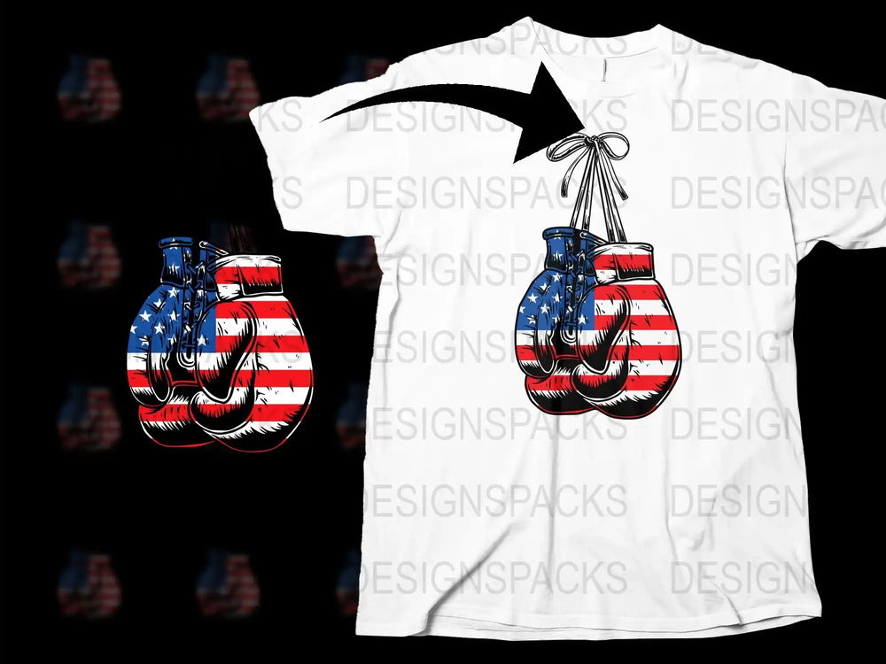 Patriotic Boxing Gloves T-Shirt, American Flag Design, USA Colors, Men's and Women's Apparel, Casual Wear, Unique Graphic Tee
