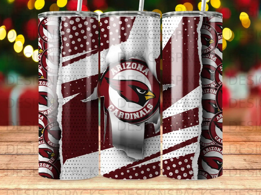 Arizona Cardinals logo on a distressed red and white tumbler.