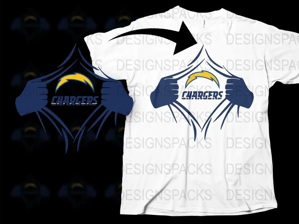 Chargers Football Team T-Shirt, Fan Apparel, Sports Graphic Tee, White and Blue, Unisex Clothing