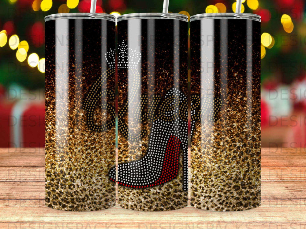 Glittering tumbler with a high heel shoe design.