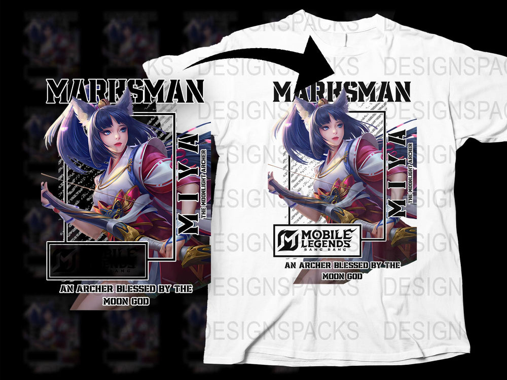 Mobile Legends Miya T-Shirt, Fantasy Archer Blessed by Moon God Graphic Tee, Gaming Apparel Unisex