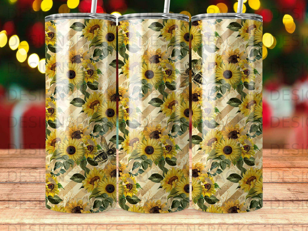 Yellow Sunflowers Bee Gold Stripes Patterned product type