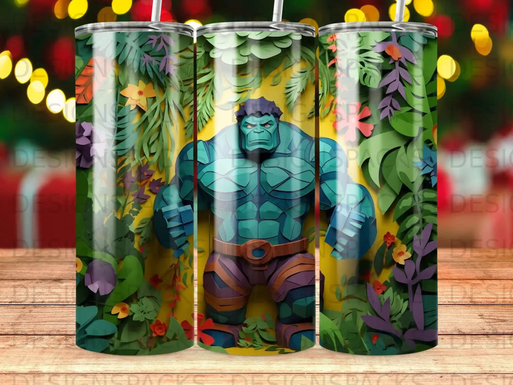 Hulk in jungle foliage with vibrant floral accents.