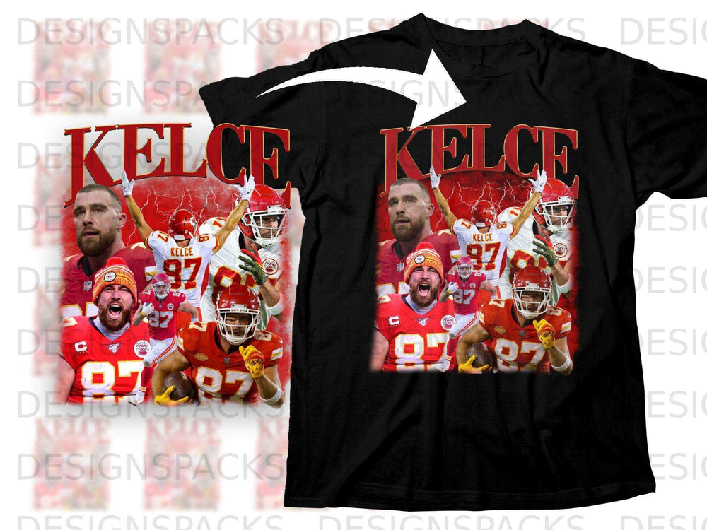 Kansas City Chiefs players Travis Kelce and Patrick Mahomes on a black t-shirt.