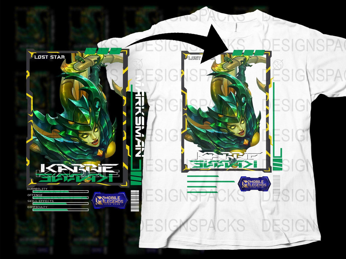 Mobile Legends Graphic T-Shirt, Lost Star Karrie Design, Unisex Gaming Tee, Bright Colors, Comfort Fit