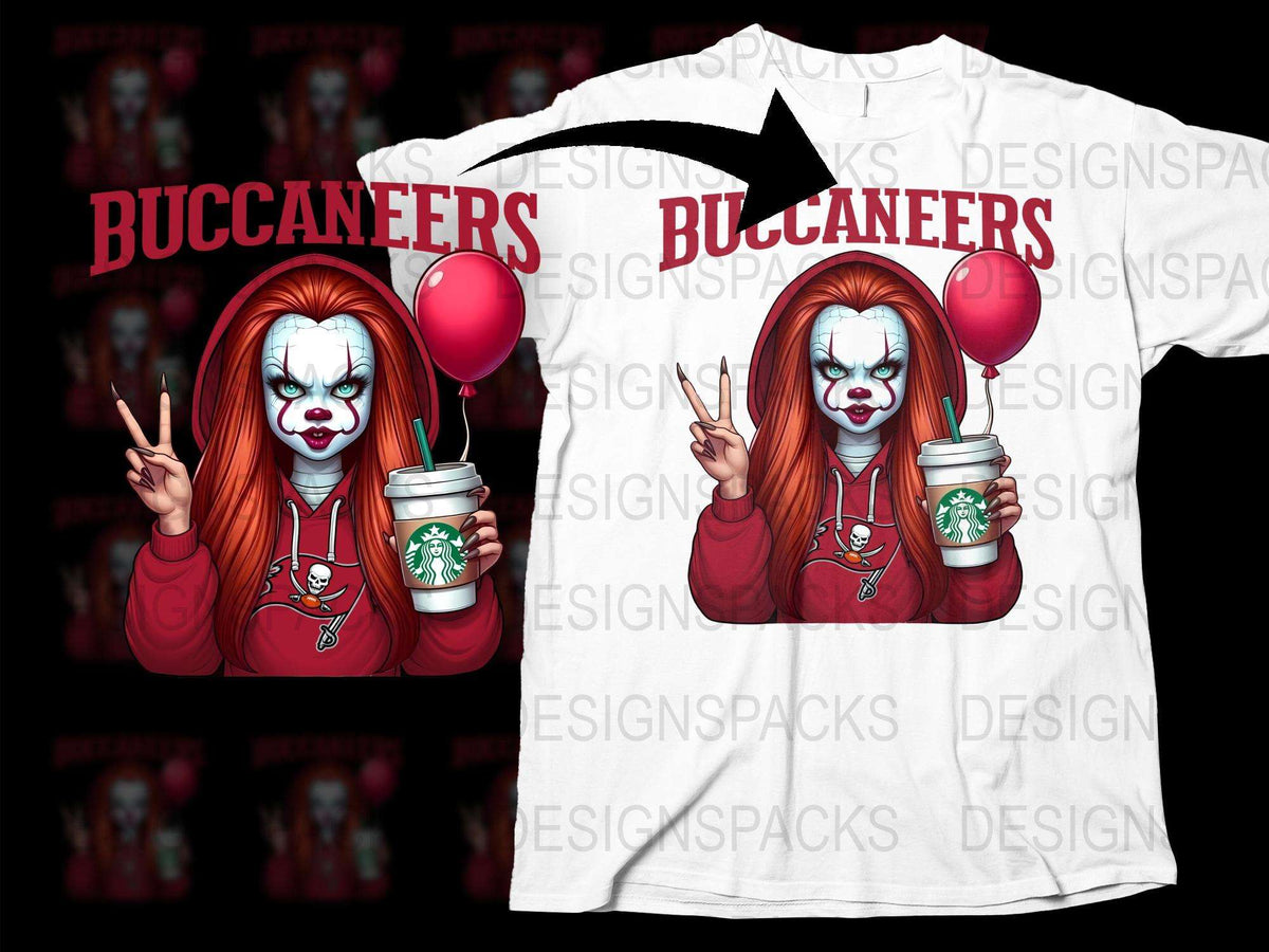 Clown Horror Graphic T-Shirt, Buccaneers Fan Art, Scary Movie Parody Tee, Unisex Red and White Shirt