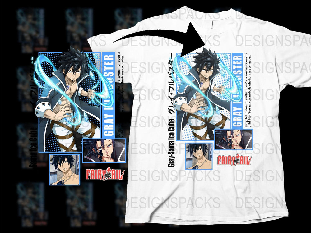 Fairy Tail Anime T-Shirt Gray Fullbuster Magic Circle Graphic Tee Unisex Manga Shirt