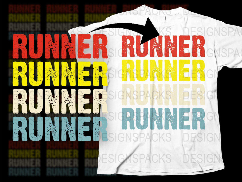 Colorful Runner Text Graphic T-Shirt, Casual Sporty Tee, Trendy Running Shirt for Athletes
