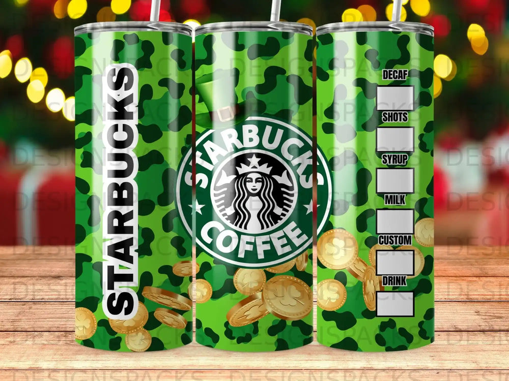 Starbucks Green Camo Gold Coin Custom Drink Tumbler product type