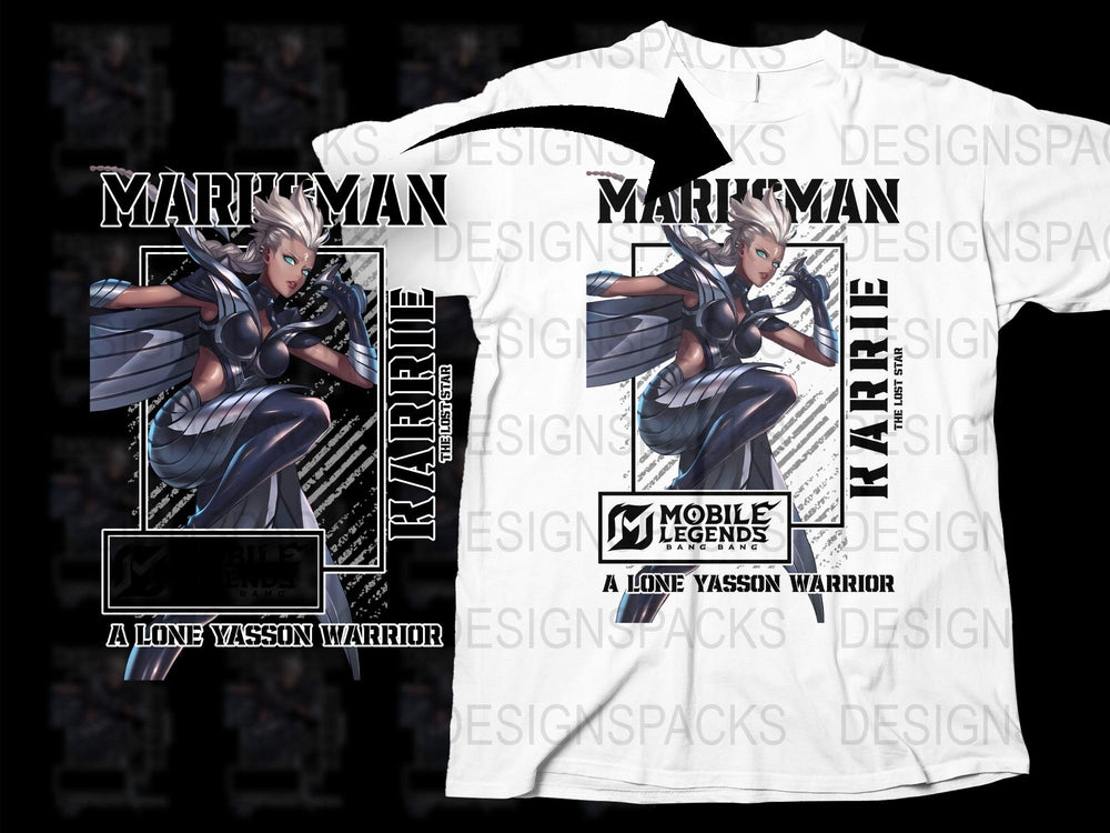 Mobile Legends Karrie Graphic T-Shirt, A Lone Yasson Warrior Design, Anime Style Gaming Apparel