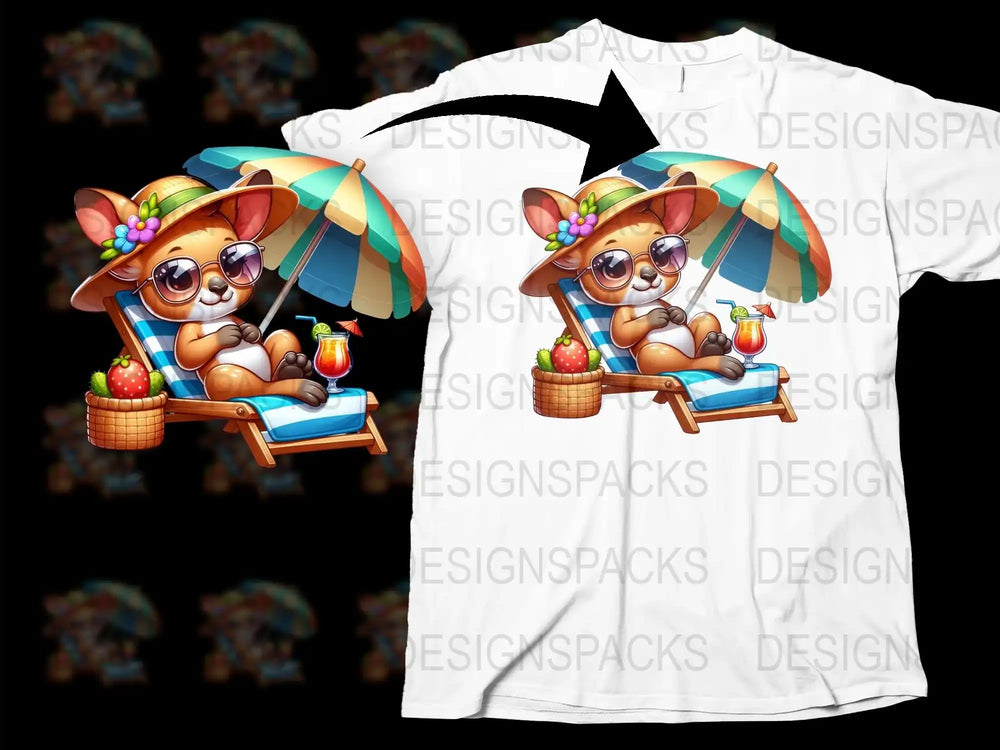 Cute Fox Beach T-Shirt, Summer Vacation Graphic Tee, Animal Print, Casual Outfit for Kids and Adults